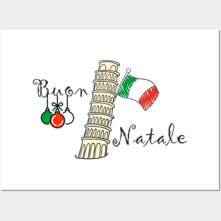 Buon Natale Christmas Italian Flag and Tower of Pisa Posters and Art